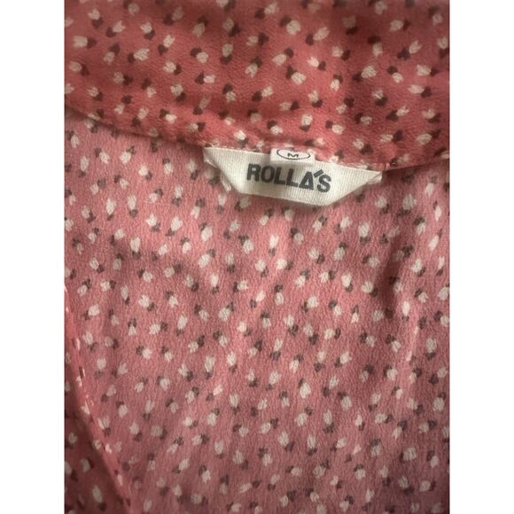 Rolla’s M Rayon Printed Tulip Mini Dress Coral Pink Button - Picture 2 of 10